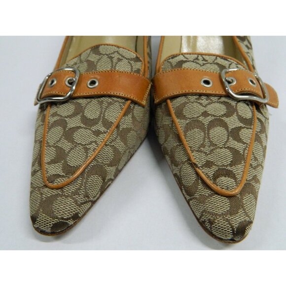 Coach Jayne 7.5 B Signature Canvas & Leather Heels In Tan/Brown Y2k Pumps  Shoes - Picture 14 of 15